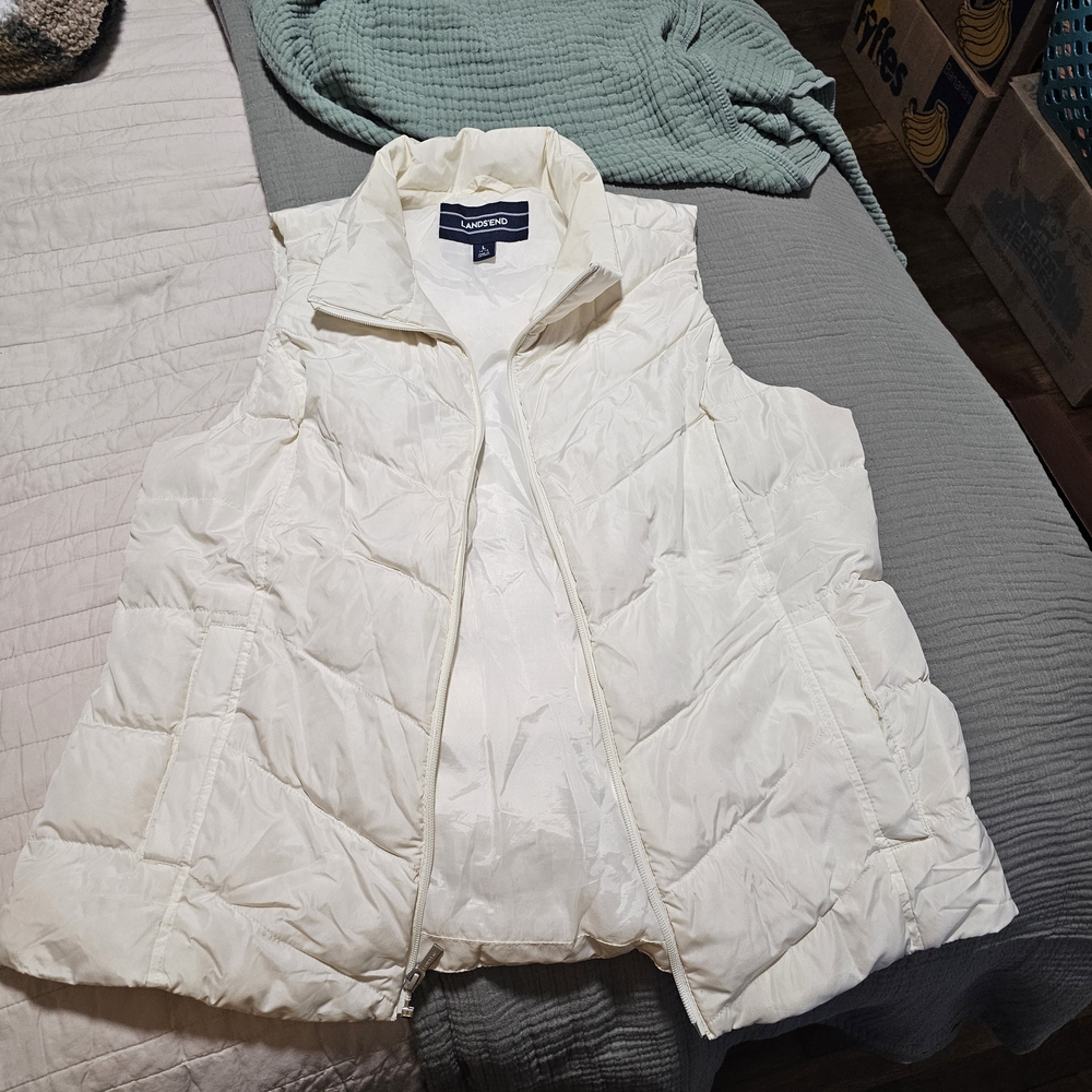 Lands' End Cream Puffer Vest